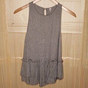 BP Womens Black White Micro Stripe Textured Flowy Ruffle Bottom Top XS